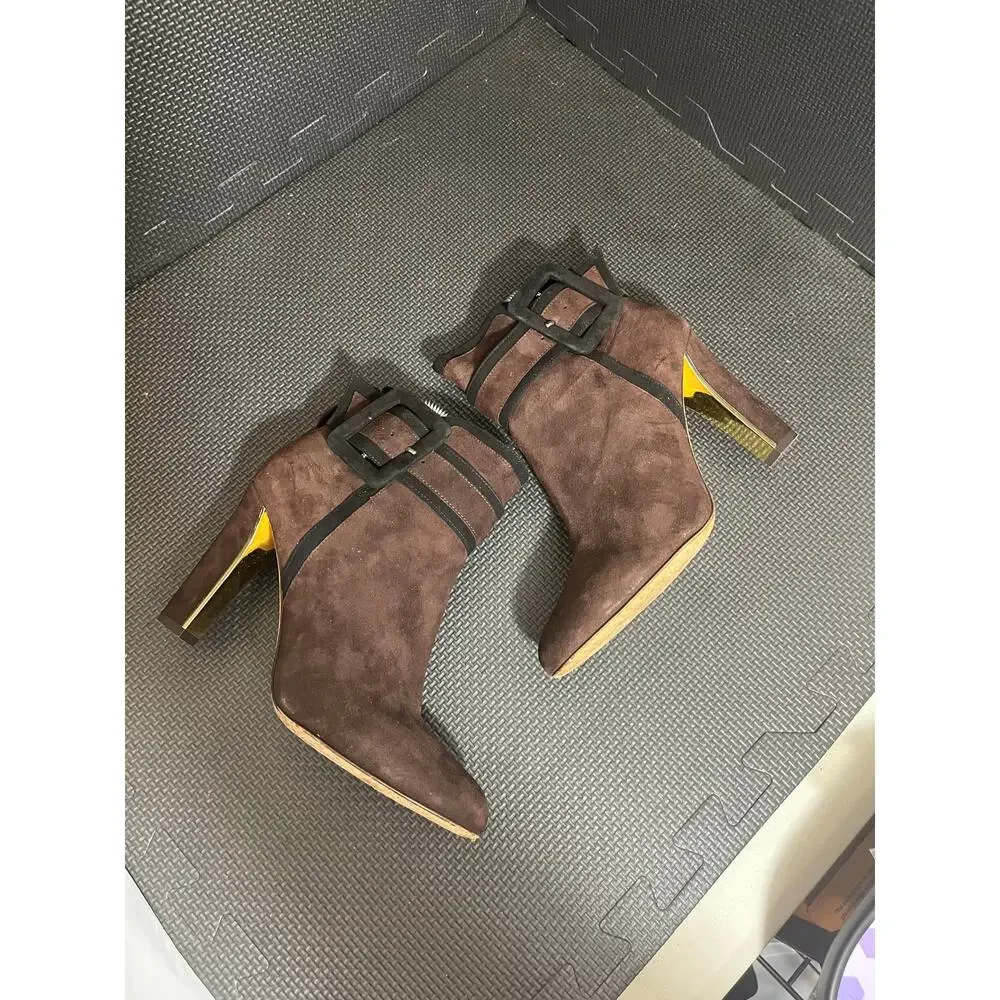Kate‎ Spade Suede Ankle Boots Booties Heeled Brown Womens Designer Size 7.5B